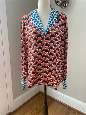Anthropologie silky printed sleep top button down blouse small oversized